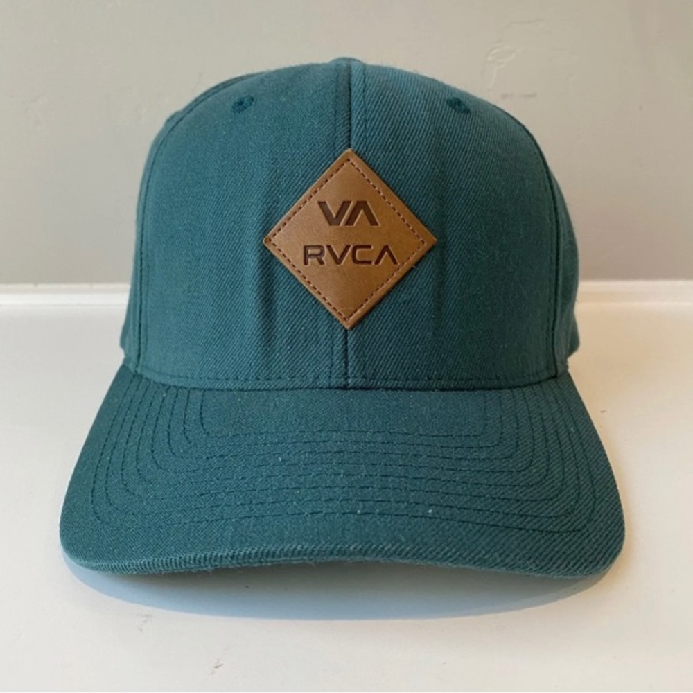 RVCA Teal Green SnapBack Hat with leather Logo Patch